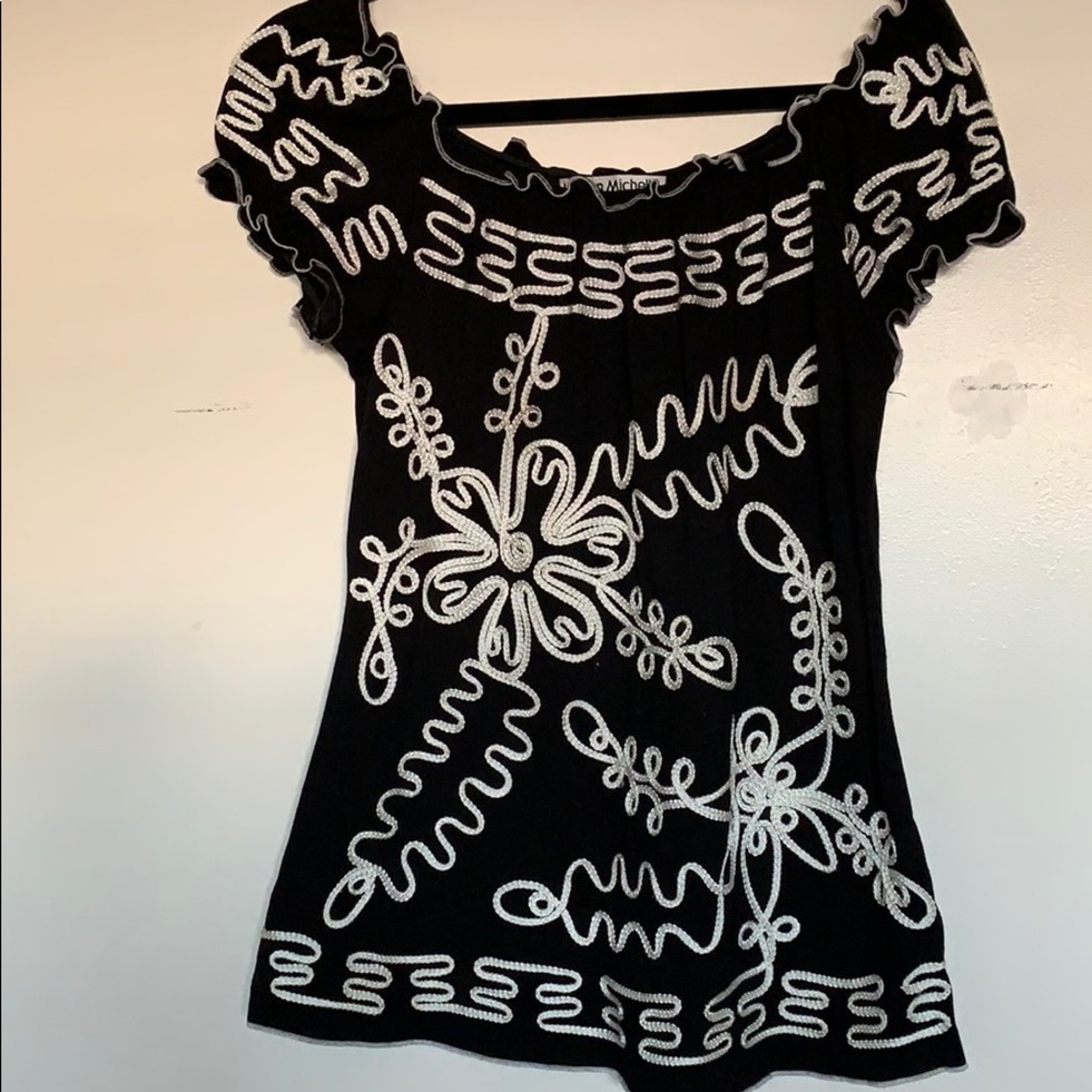 Black shirt with white embroidery
